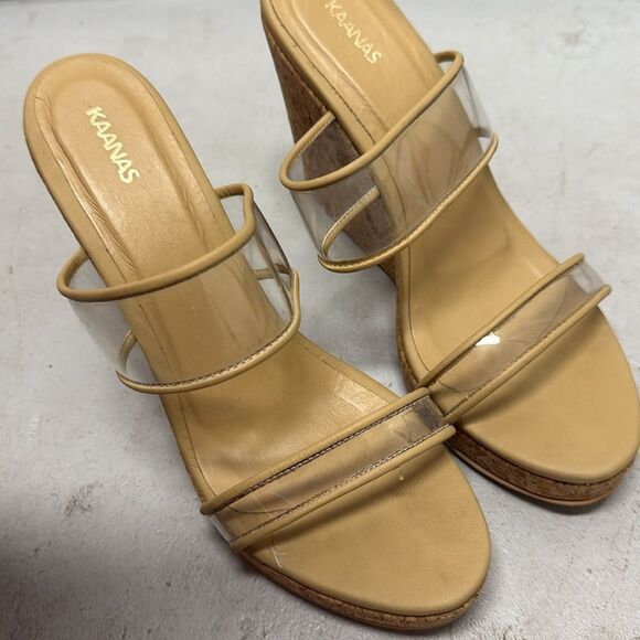 Kaanas Tan Cork Wedge Sandals with Clear Straps - Like New Condition - Size 9 - Picture 6 of 6